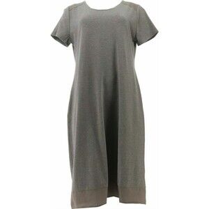 H Halston Hi-Low Short-Sleeve Knit Midi Dress Woven Hthr Ash Grey XS A353771